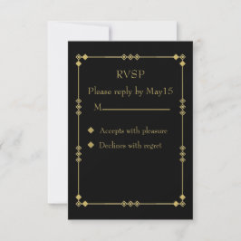 Elegant Black & Gold Art Deco RVSP OSA Kort