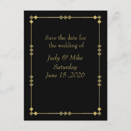 Elegant Black & Gold Art Deco Save the date card Meddelande Vykort