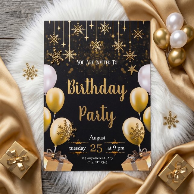 Elegant Black & Gold Birthday Party Inbjudningar (Skapare uppladdad)