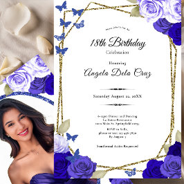 Elegant Black Gold Blue Roses 18th Birthday Debut  Inbjudningar