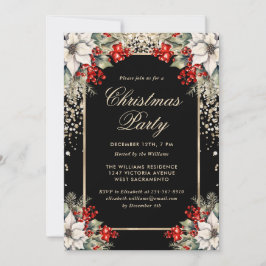 Elegant Black Gold Botanical Christmas Party Inbjudningar