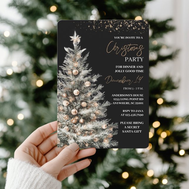 Elegant Black & Gold Christmas Party Inbjudningar (Skapare uppladdad)
