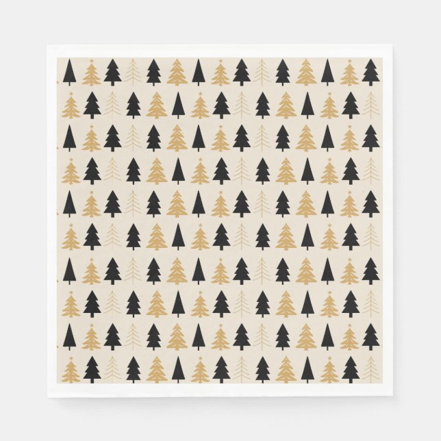 Elegant Black & Gold Christmas Tree Pappersservett (Framsidan)