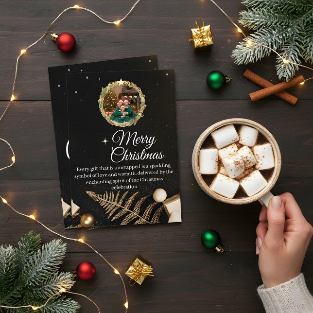 Elegant Black & Gold Family Christmas Card 2026   Spara Datumet (Skapare uppladdad)