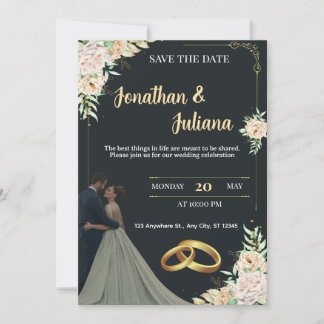 Elegant Black & Gold Floral Save the Date Wedding  Inbjudningar