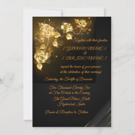 Elegant Black & Gold Floral Wedding Invitation Inbjudningar
