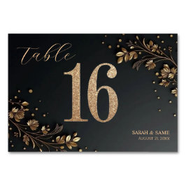 Elegant Black Gold Floral Wedding Table Card Bordsnummer