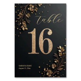 Elegant Black Gold Floral Wedding Table Card Bordsnummer