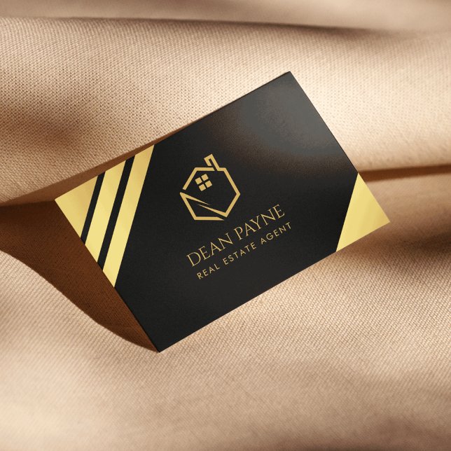 Elegant Black & Gold Foil Home Logo Real Estate Visitkort (Skapare uppladdad)