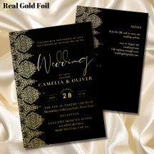 Elegant Black Gold Foil Snöre Ornate Bröllop