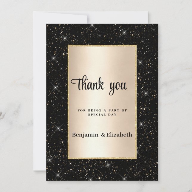 Elegant black gold glitter confetti Thank You  Inbjudningar (Framsida)