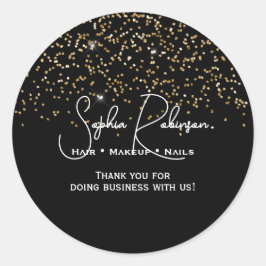 Elegant Black & Gold Glitter Thank You Sticker Runt Klistermärke