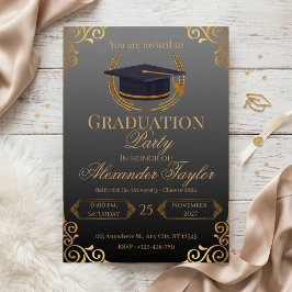 Elegant Black & Gold Graduation Inbjudningar