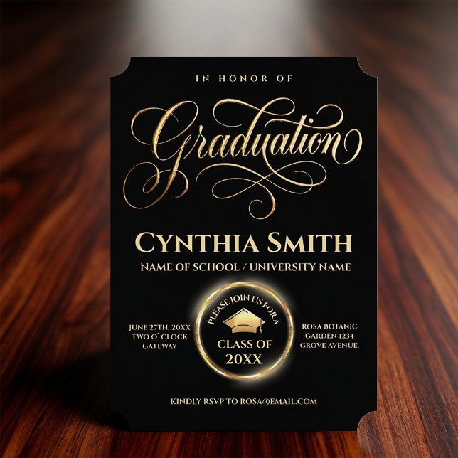 Elegant Black & Gold Graduation  Inbjudningar (#graduationinvitation
#blackandgolddesign
#graduationcard
#classof202X
#luxuryinvitation
#elegant)