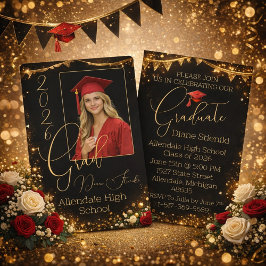 Elegant Black & Gold Graduation Invitation  Inbjudningar