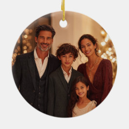Elegant Black Gold Happy New Year Family Photo Hol Julgransprydnad Keramik