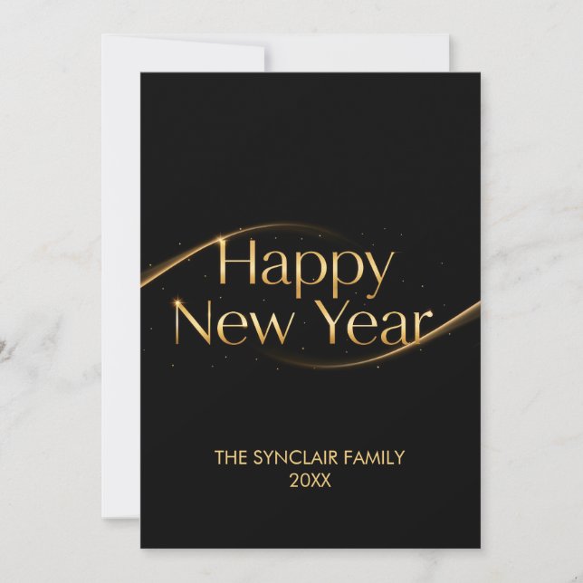 Elegant Black Gold Happy New Year Family Photo Hol Julkort (Framsida)