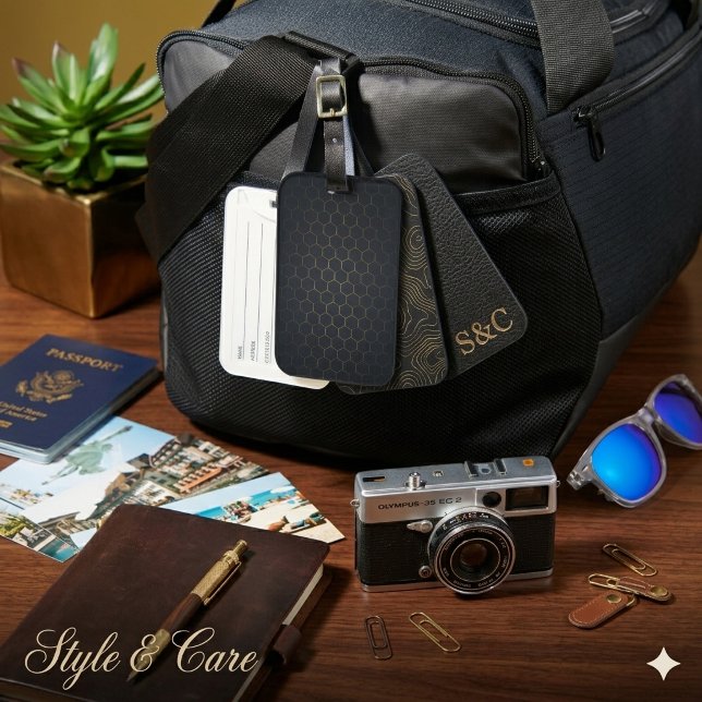 Elegant Black Gold Hexagonal Pattern Luggage Tag Bagagebricka (Elegant Black Gold Hexagonal Pattern Luggage Tag)