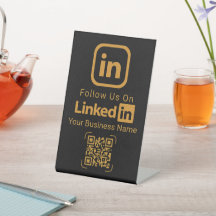 Elegant Black Gold LinkedIn QR Code Business Sign