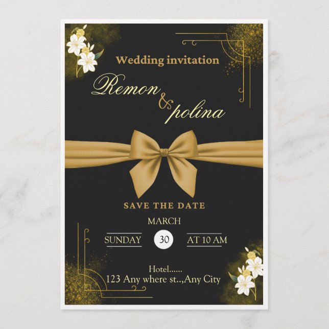 Elegant Black & Gold Luxury Wedding Invitation  Inbjudningar (Framsida)