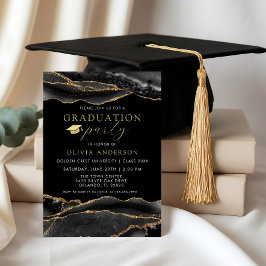 Elegant Black & Gold Marble Graduatio Party Inbjudningar