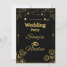Elegant Black & Gold Minimalist Wedding Invitation Inbjudningar