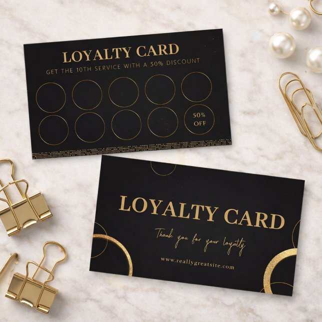 Elegant Black & Gold Modern Customer Reward Lojalitetskort (Elegant Black & Gold Modern Customer Reward Loyalty Card, Punch Card, Business Card)