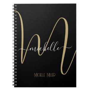 elegant black gold monogram initial business name anteckningsbok