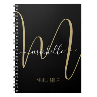 elegant black gold monogram initial business name anteckningsbok