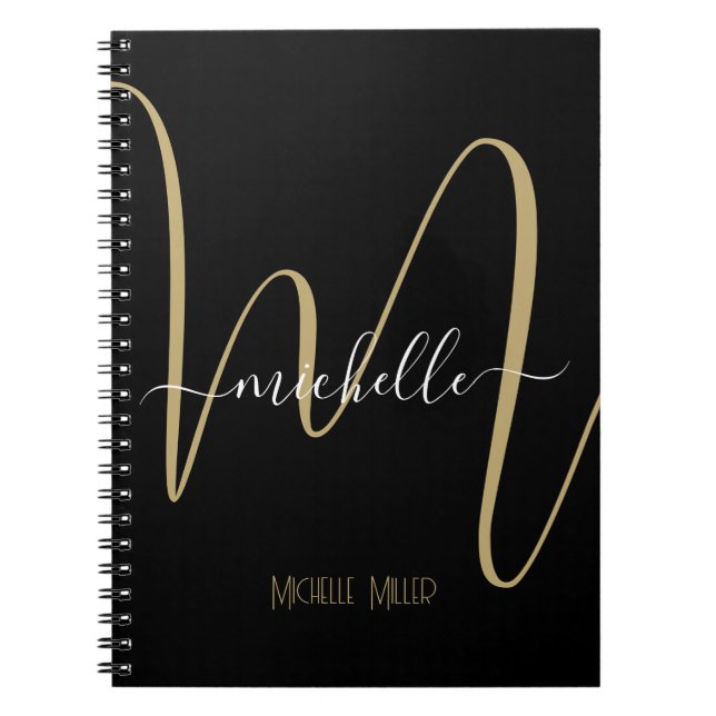 elegant black gold monogram initial business name anteckningsbok (Framsidan)