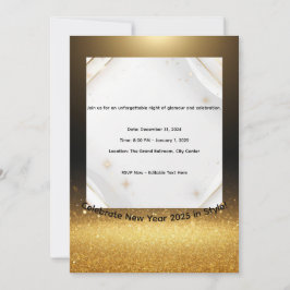 Elegant Black & Gold New Year 2025 Invitation  Julkort