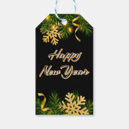 Elegant Black & Gold New Year Gift Tags Presentetikett