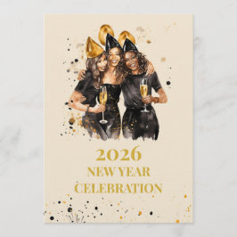 Elegant Black & Gold New Year Invitation Inbjudningar