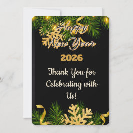 Elegant Black & Gold New Year Thank You Card Tack Kort