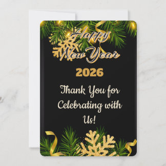 Elegant Black & Gold New Year Thank You Card Tack Kort