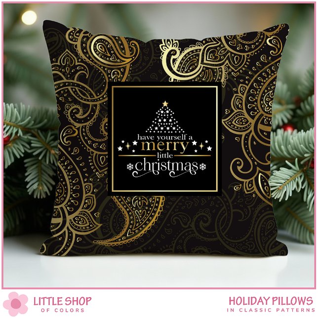 Elegant Black Gold Paisley Christmas Kudde (Skapare uppladdad)