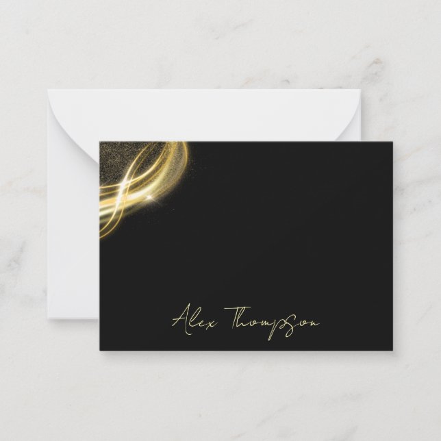  Elegant Black & Gold Personalized Note Card Anteckningskort (Framsida)