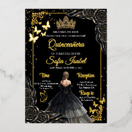 Elegant Black Gold Quinceañera Invite Foil