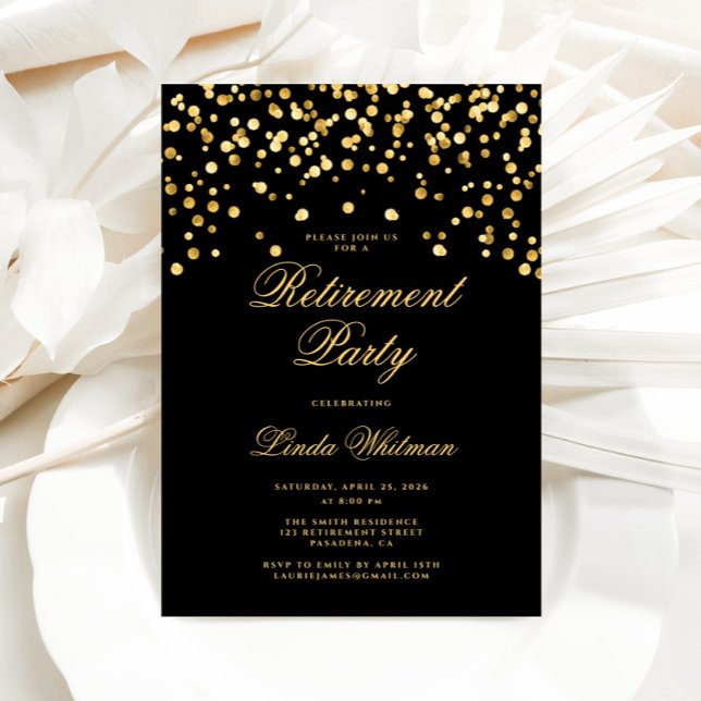 Elegant Black & Gold Retirement Party Inbjudningar (Skapare uppladdad)