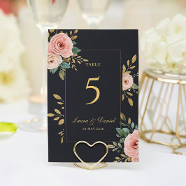 Elegant Black & Gold Roses Wedding Table Number Bordsnummer