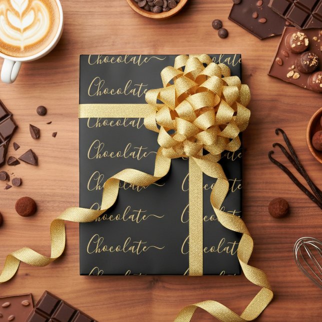 Elegant Black Gold Script Chocolate Business  Presentpapper (Skapare uppladdad)