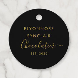 Elegant Black Gold Script Chocolatier Qr Code Gåvor Etiketter