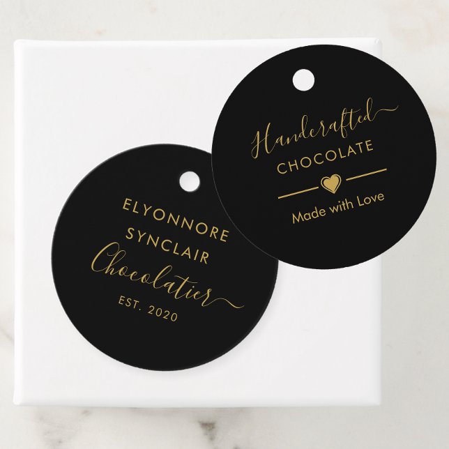 Elegant Black Gold Script Chocolatier Qr Code Gåvor Etiketter (Skapare uppladdad)