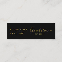 Elegant Black Gold Script Chocolatier Qr Code Mini Visitkort