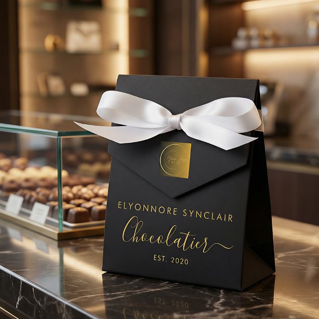 Elegant Black Gold Script Chocolatier Qr Code Presentaskar (Skapare uppladdad)