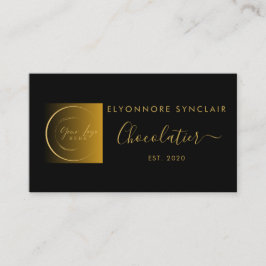 Elegant Black Gold Script Logo Chocolatier Visitkort