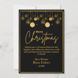 Elegant Black & Gold Snowflake Merry Christmas Julkort