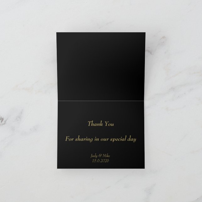 Elegant Black & Gold Than You card Tack Kort (Inuti)