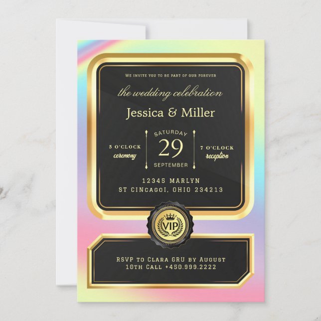 Elegant Black & Gold Ticket Wedding Invitation Inbjudningar (Framsida)