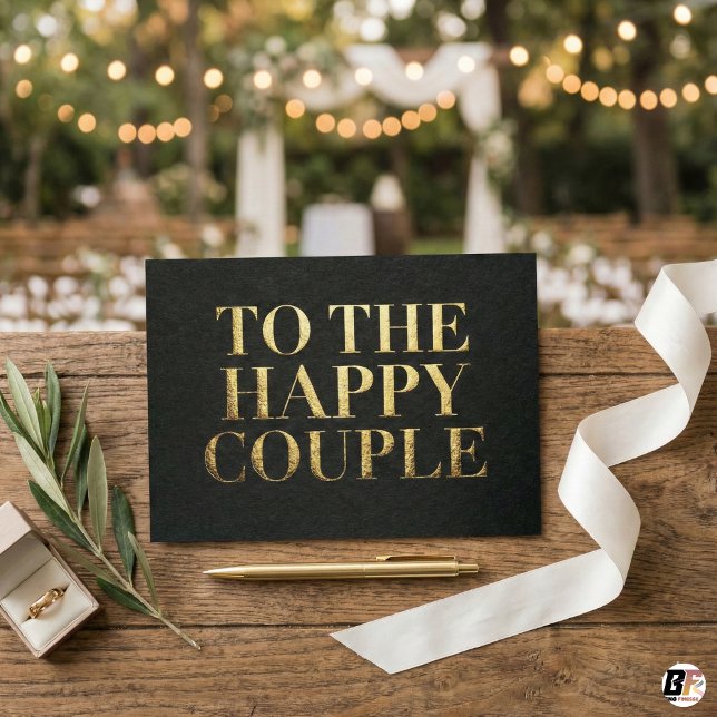 Elegant Black & Gold Typography To The Happy Coupl Tack Kort (Skapare uppladdad)